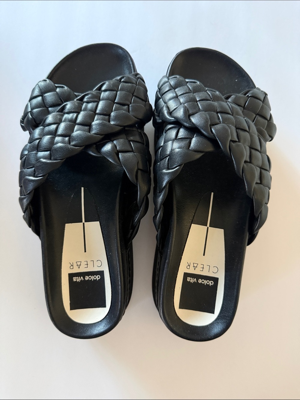 Dolce Vita Wrenly black braided cross‑strap platform slide mules sandals 7.5